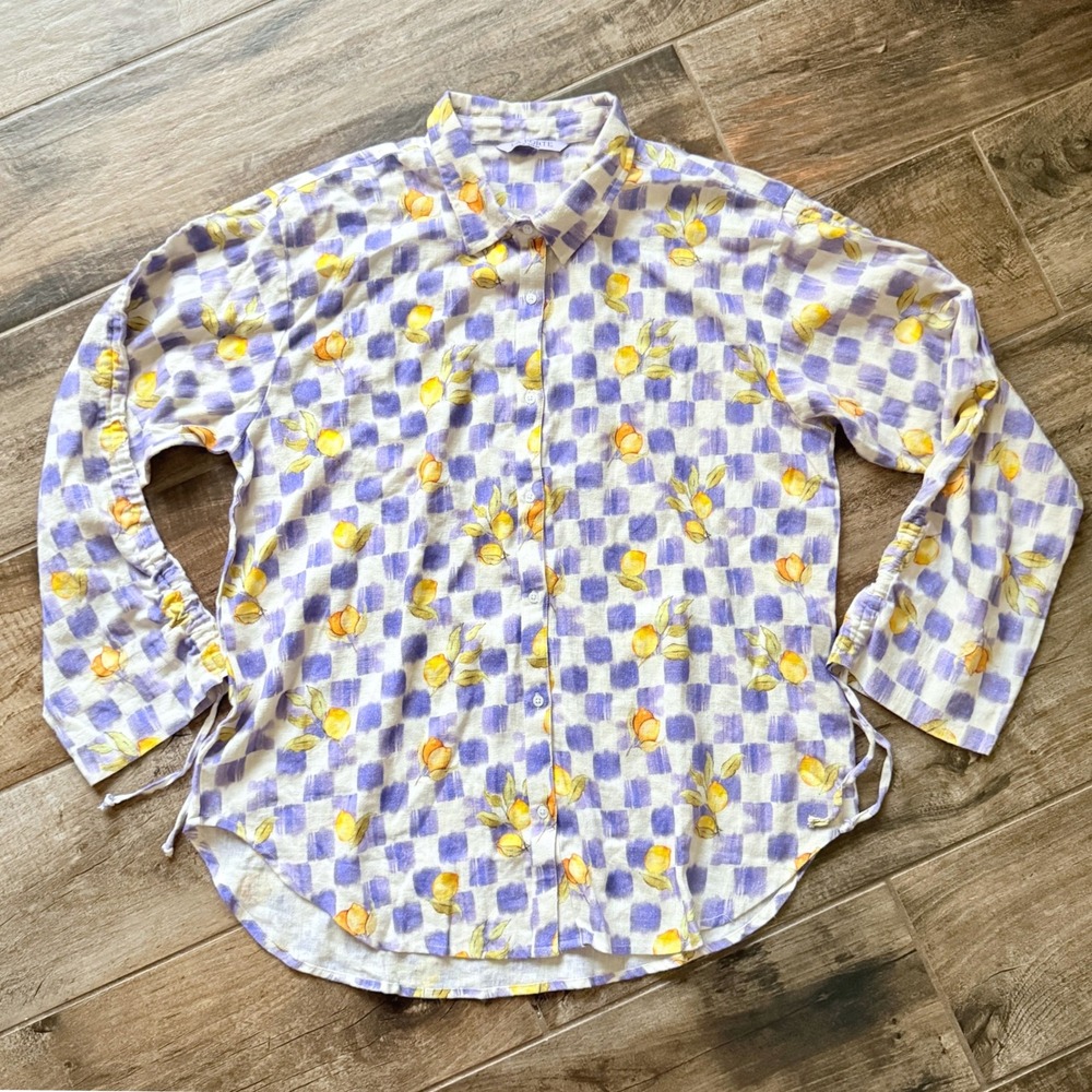 Women's Lavender Check & Yellow Floral Button-Up Top